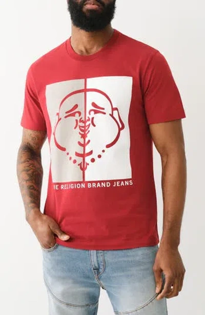 True Religion Half Face Buddha Cotton Graphic T-shirt In Red Dahlia