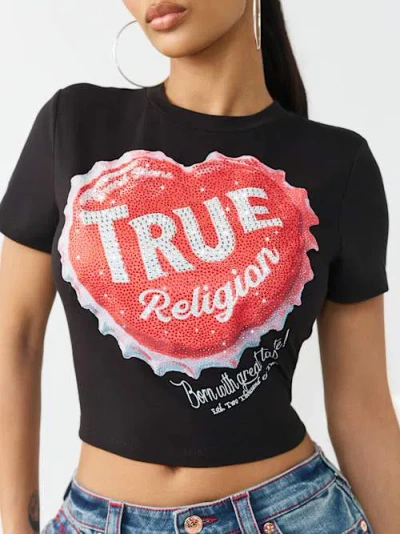 True Religion Heart Crewneck Baby T-shirt In Black