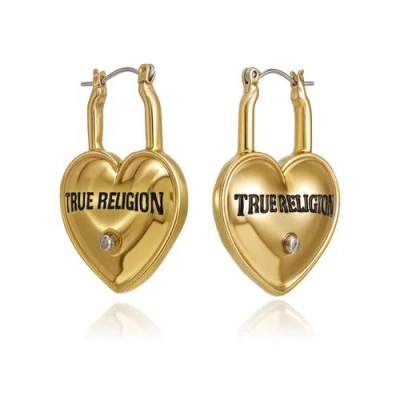 True Religion Heart Lock Hoop Earrings In Gold
