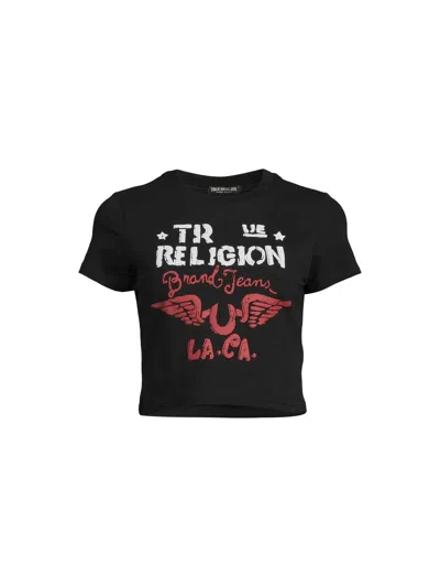True Religion Heritage Logo Cropped T-shirt In Jet Black