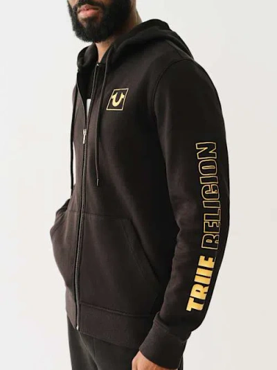 True Religion High Density Logo Zip Hoodie In Black