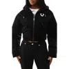 True Religion High Shine Hooded Crop Puffer Jacket In Black