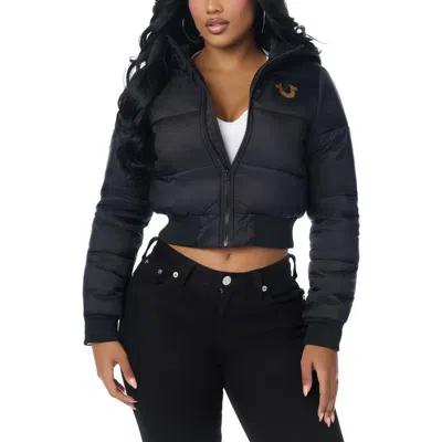 True Religion Hooded Cropped Puffer Jacket In Black
