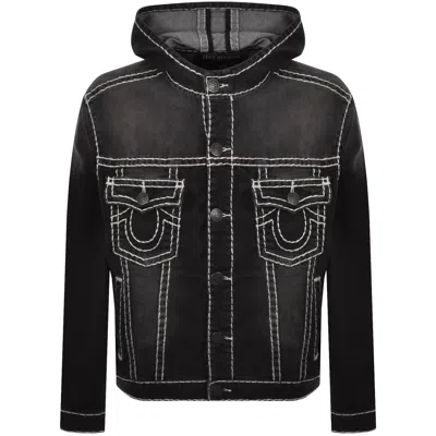 True Religion Hooded Denim Jacket Grey In Black