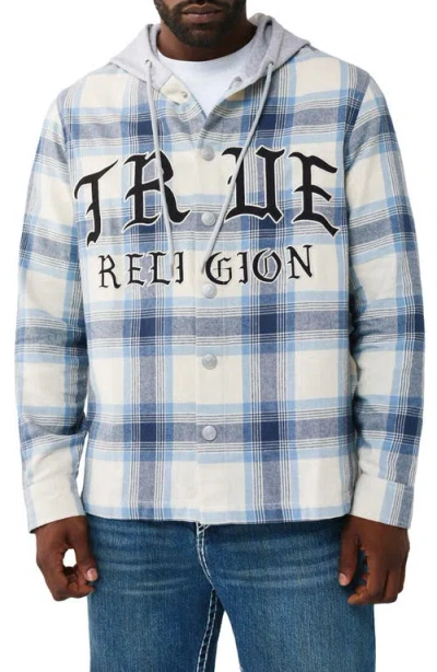 True Religion Hooded Flannel Snap-up Shirt In Black