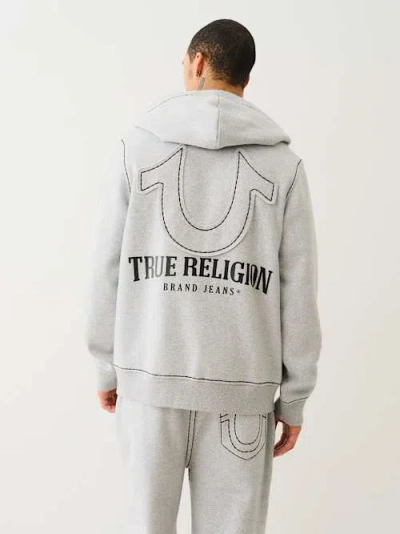 True Religion Horseshoe Applique Super T Fleece Hoodie In Gray