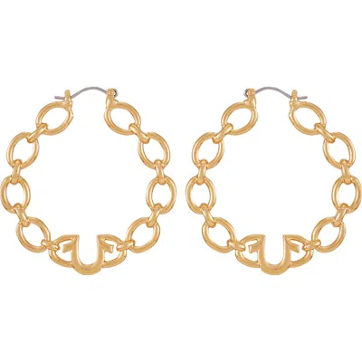 True Religion Horseshoe Logo Chain Hoop Earrings In Gold