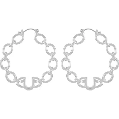 True Religion Horseshoe Logo Chain Hoop Earrings In Metallic