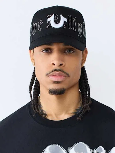 True Religion Horseshoe Logo Rhinestuds Baseball Hat In Blue