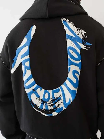 True Religion Horseshoe Paint Big T Zip Hoodie In Black