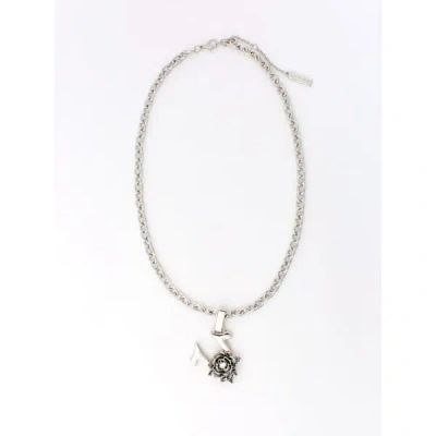 True Religion Horseshoe Rose Necklace In Gray