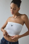 True Religion Horseshoe Seamless Ribbed Knit Bandeau Top In White, Women's At Urban Outfitters In White