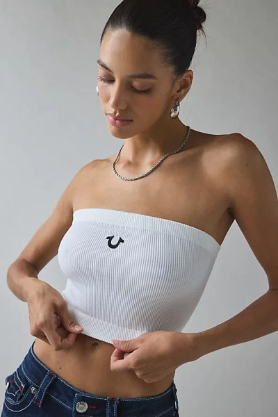 True Religion Horseshoe Seamless Ribbed Knit Bandeau Top In White, Women's At Urban Outfitters