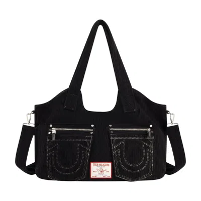 True Religion Horseshoe Stitch Corduroy Satchel. In Black