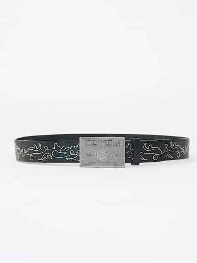 True Religion Horseshoe Stitch Logo Buckle Belt In Black