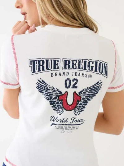 True Religion Hs Wing Logo Contrast Stitch T-shirt In White