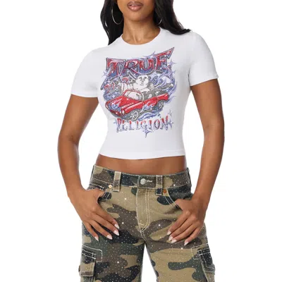 True Religion It Girl Crystal Embellished Graphic Baby Tee In White