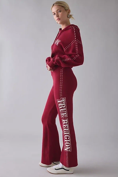 True Religion Jacquard Graphic Sweater Relaxed Bootcut Sweatpant In Rhubarb, Women's At Urban Outfit In Red