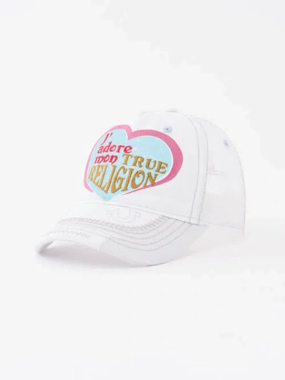 True Religion J'adore Mon Trucker Hat In White