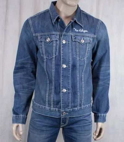 Pre-owned True Religion Jeans Men's Jimmy Trucker Jacket General Monarch Wash Mjhw51cu1 In Blue