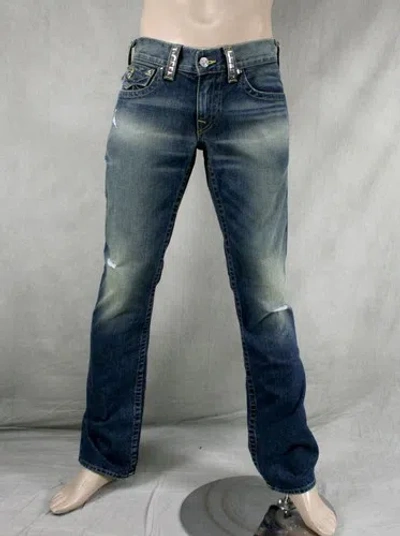 Pre-owned True Religion Jeans With Pyramid Studs Ricky High Plains M24859d15 In Blue