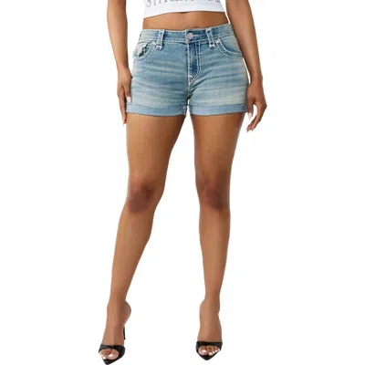 True Religion Jennie Cuffed Denim Shorts In Blue