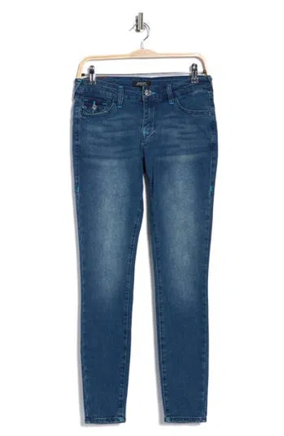 True Religion Jennie Mid Rise Flap Pocket Skinny Jeans In Blue