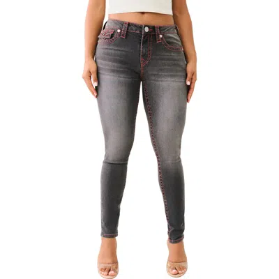 True Religion Becca Womens Contrast Trim Denim Bootcut Pants In Charcoal