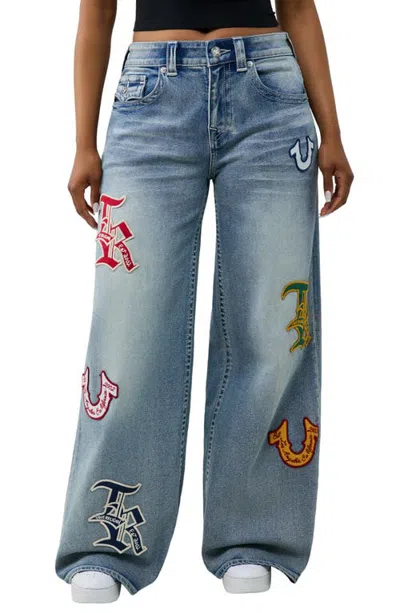 True Religion Jessie Patch High Waist Baggy Wide Leg Jeans In Blue