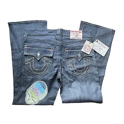 Pre-owned True Religion Jimi Hendrix Skull Drugs Rock Ufo Alien Denim Jeans Flap 36x36 Men In Blue