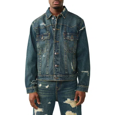 True Religion Jimmy Destroyed Oversize Denim Jacket In Blue