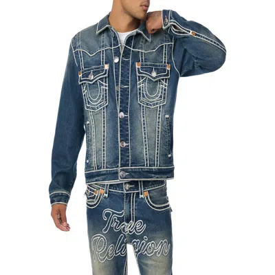 True Religion Jimmy Oversized Rope Stitch Denim Jacket In Blue