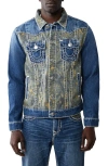 True Religion Jimmy Super T Buddha Camo Denim Trucker Jacket In Lake View Medium Wash