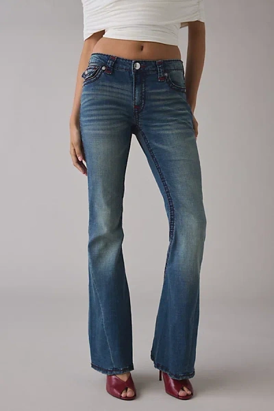 True Religion Joey Aqua Drift Super T Low-rise Flare Jean In Aqua Drift, Women's At Urban Outfitters In Blue