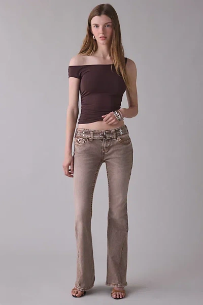 True Religion Joey Stud Belt Low Rise Flare Leg Jeans In Brown