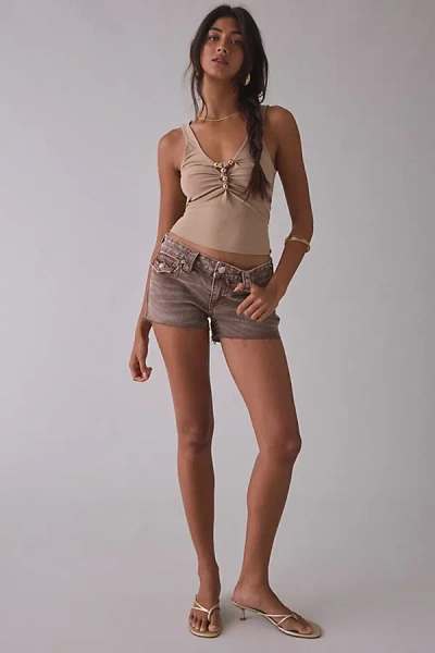 True Religion Joey Big T Flap Low-rise Denim Shorts In Brown Wash, Women's At Urban Outfitters