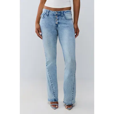 True Religion Joey Button Front Flap Flare Jeans In Blue