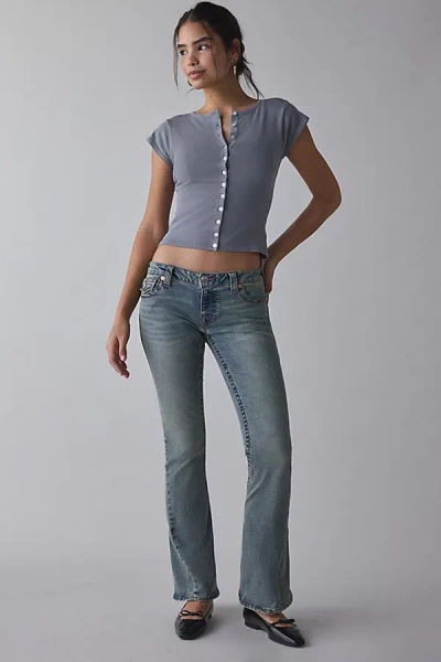True Religion Joey Low-rise Flap Flare Jean In Denim Medium Blue, Women's At Urban Outfitters