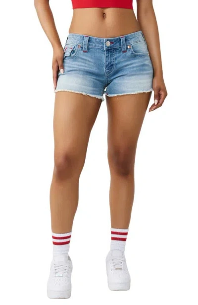 True Religion Joey Raw Hem Denim Shorts In Blue