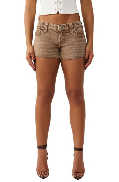 True Religion Joey Raw Hem Denim Shorts In Brown