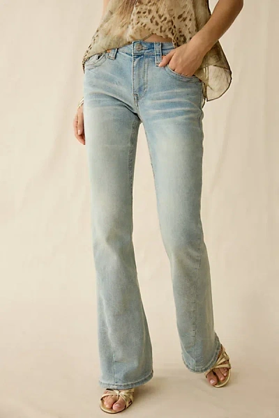 True Religion Joey Twisted Seam Super T Flap Low-rise Flare Jean In Prominent Light Wash, Women's At In Blue