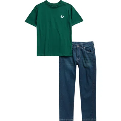 True Religion Kids' Flocked Logo Graphic T-shirt & Jeans Set In Multi