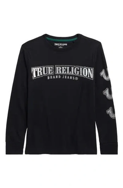 True Religion Kids' Foil Studded Long Sleeve Cotton Graphic T-shirt In Black