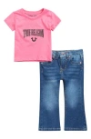 True Religion Kids' Graphic T-shirt & Flare Leg Jeans Set In Pink