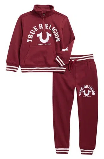 True Religion Kids' High School Team Quarter Zip Pullover & Joggers Set In Red