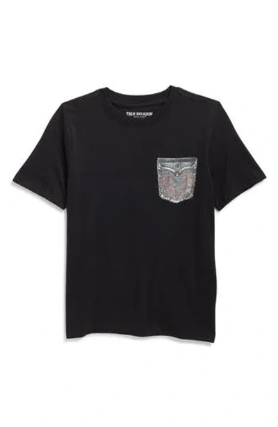 True Religion Kids' Horseshoe Embroidered Photo Real Cotton Graphic T-shirt In Black