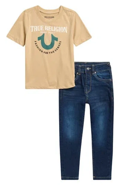 True Religion Kids' Horseshoe Graphic T-shirt & Jeans Set In Animal Print
