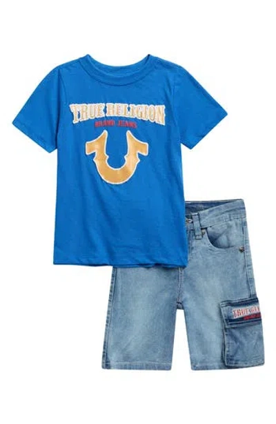 True Religion Kids' Horseshoe Logo Graphic T-shirt & Shorts Set In Blue