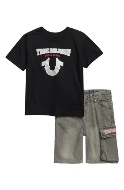 True Religion Kids' Knit Graphic T-shirt & Denim Cargo Shorts Set In Multi