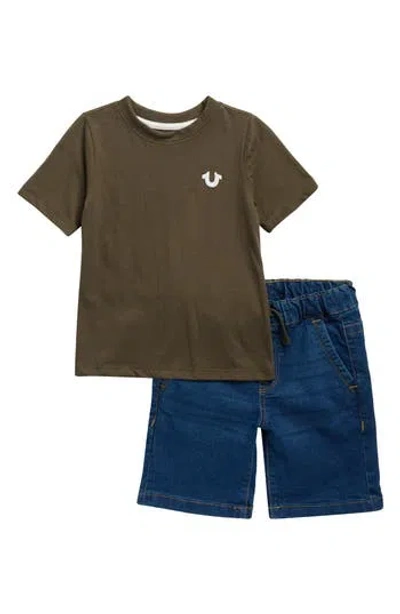 True Religion Kids' Knit Graphic T-shirt & Denim Shorts Set In Multi